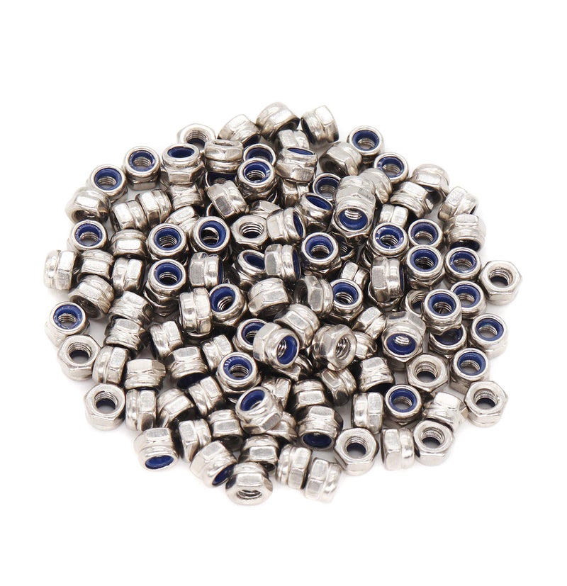 binifiMux 200pcs M3-0.5mm 304 Stainless Steel Nylon Inserted Self Locking Nuts Silver - Image 1