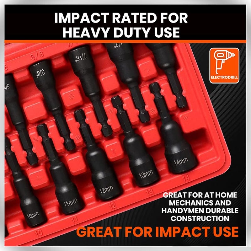 Serplex Serplex 12Pcs Magnetic Nut Driver Set Premium Impact Power Hex Nut Driver Drill Bit Master Kit Heavy Duty CRV Hex Nut Driver Drill Bit Set with Carry Case SAE 14 to 916 and Metric 614mm  - Image 2