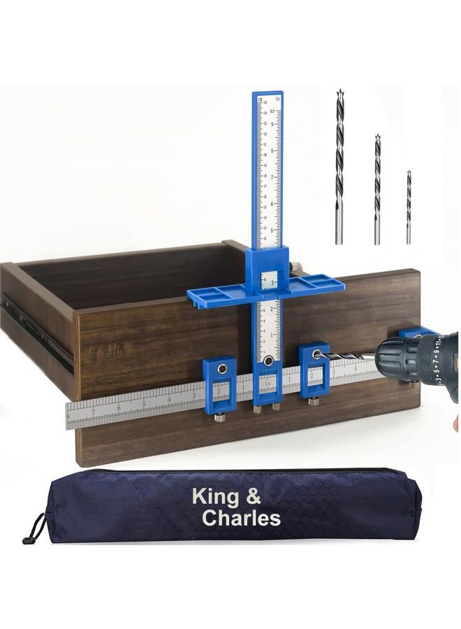 King&Charles Cabinet Hardware Jig, King&Charles Metal Cabinet Handle Jig with 3pcs Point Wood Drils Bits - Use for Handles Pulls Knobs on Drawers/Doors, Wood Drilling Dowelling Guide Set. - Image 1