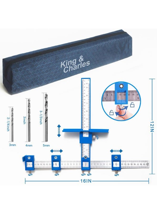 King&Charles Cabinet Hardware Jig, King&Charles Metal Cabinet Handle Jig with 3pcs Point Wood Drils Bits - Use for Handles Pulls Knobs on Drawers/Doors, Wood Drilling Dowelling Guide Set. - Image 2
