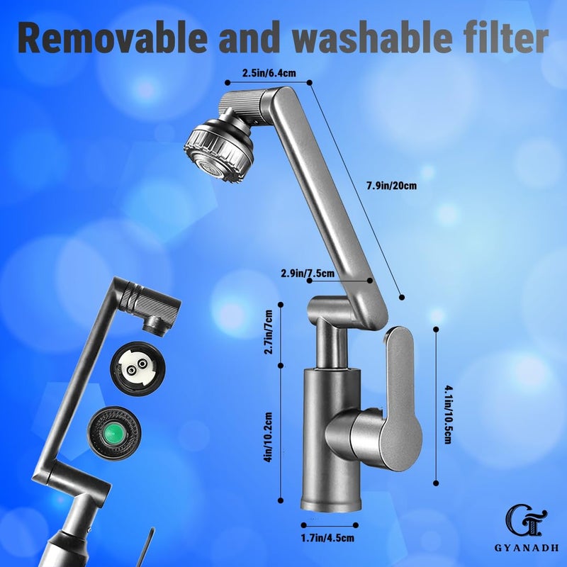 Gyanadh Premium Stainless Steel 1080 Swivel PullOut Faucet Versatile Hot Cold Mixer Tap for Kitchen and Bathroom Use - Image 2