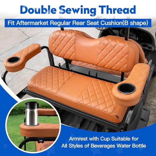 NOKINS Golf Cart Seat Covers for Club Car Precedent, Vinyl Front&Rear Seat Cover with Flip-Up Armrests kit, with Cup Holder, for 1" Square Tube (All Brown) - Image 3