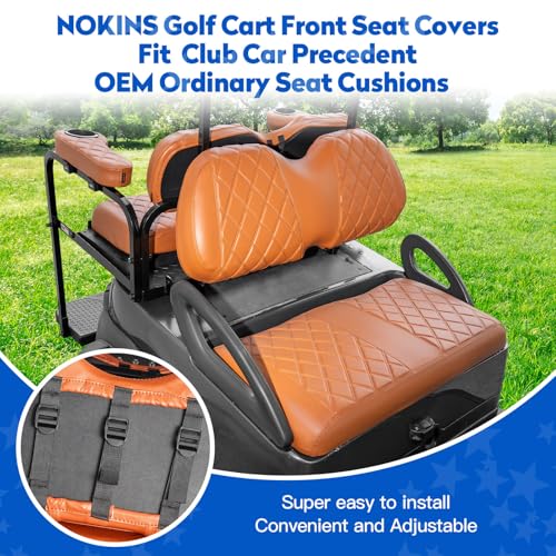 NOKINS Golf Cart Seat Covers for Club Car Precedent, Vinyl Front&Rear Seat Cover with Flip-Up Armrests kit, with Cup Holder, for 1" Square Tube (All Brown) - Image 2
