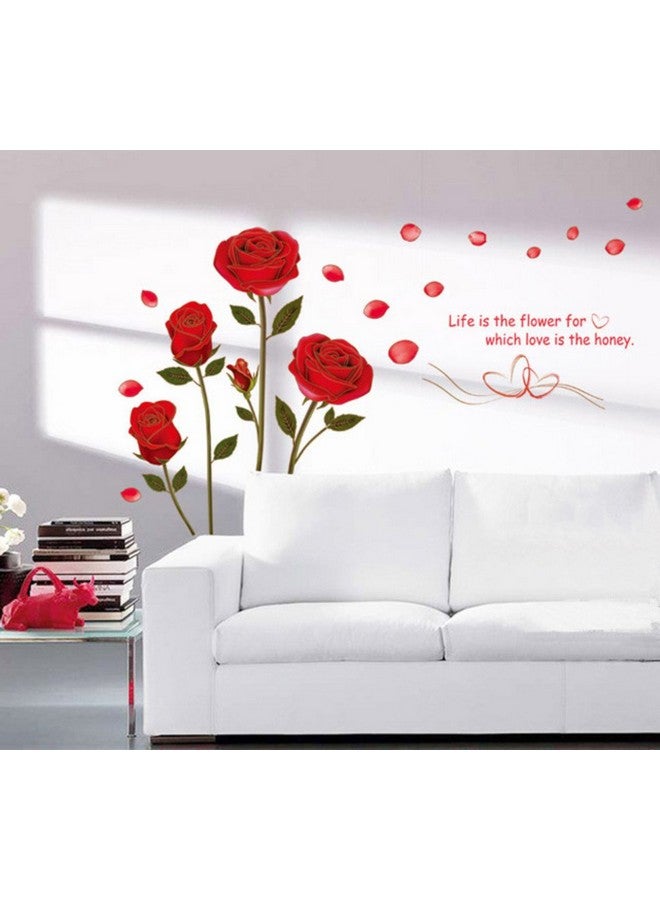 Decals Design 'Romantic Rose Flowers' Wall Sticker (PVC Vinyl, 50 cm x 70 cm, Multicolour) - Image 1