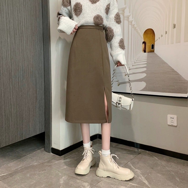 Black Split High Waist Sheath Skirt Mid-Length Skirt Women'S A- Line One-Step Skirt Straight - Image 1