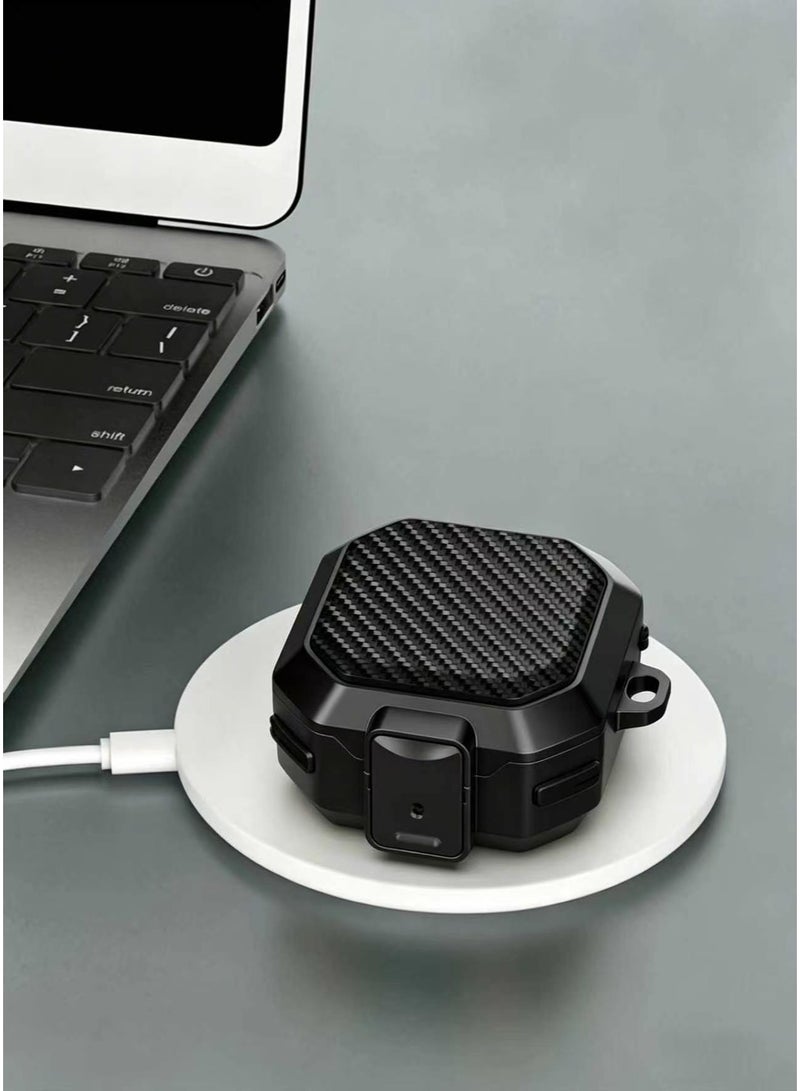 SANMUDII Samsung Galaxy Buds4/Buds4 Pro Security Lock Earbud Case, Earbud Protective Case with Front-Facing Button, Carbon Fiber Texture, Includes Cleaning Kit and Carabiner, Shock-Resistant Earbud Case (Black) - Image 2
