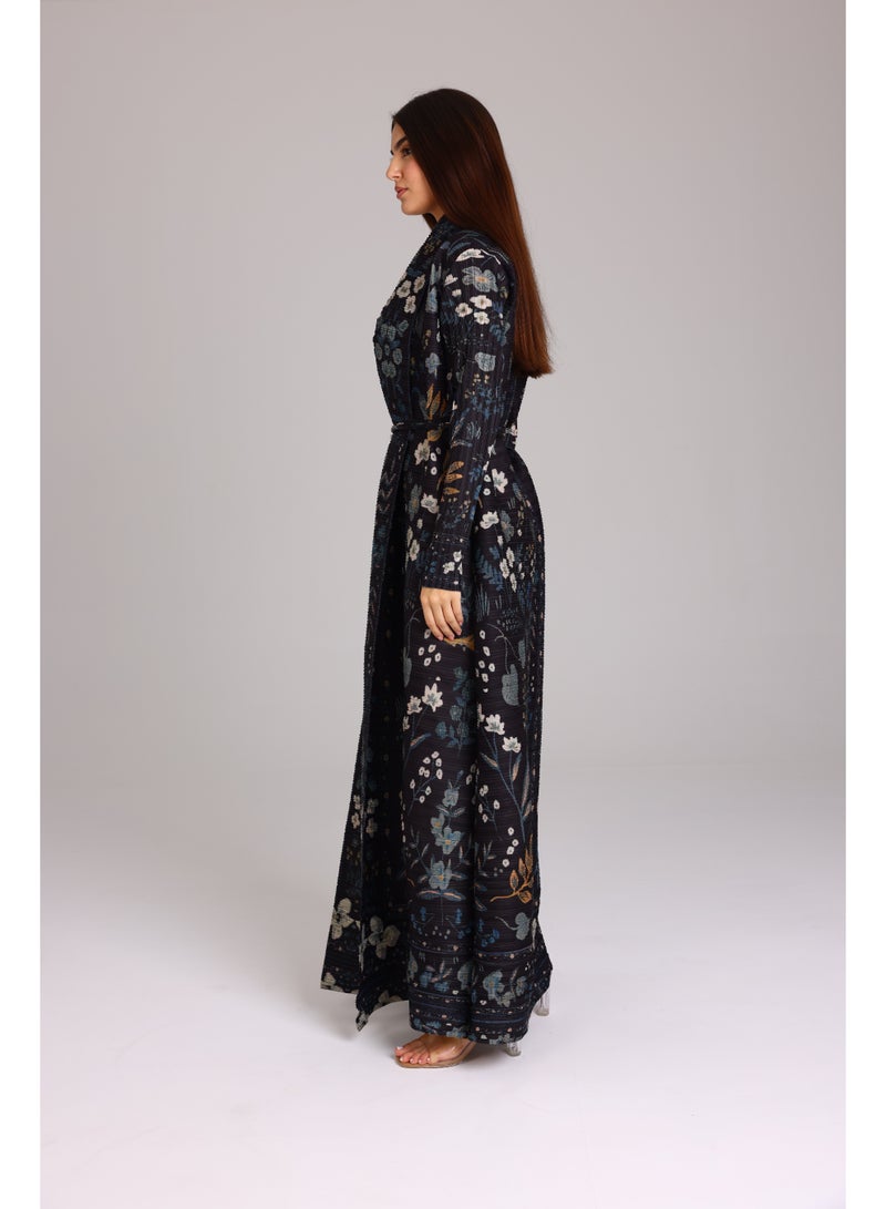IKKXA Dark Floral Printed Open Belted Freesize Abaya ABY1193 Multicolor - Image 3