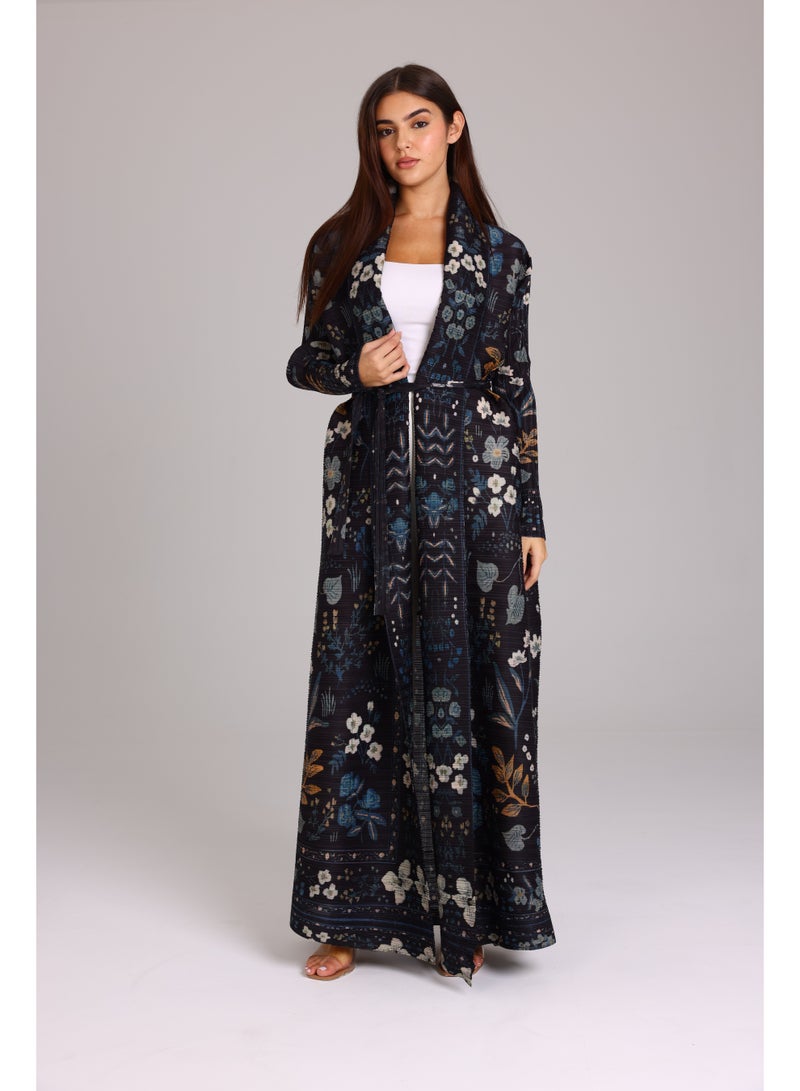 IKKXA Dark Floral Printed Open Belted Freesize Abaya ABY1193 Multicolor - Image 5
