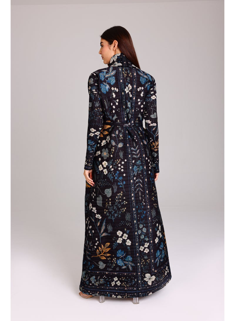 IKKXA Dark Floral Printed Open Belted Freesize Abaya ABY1193 Multicolor - Image 4