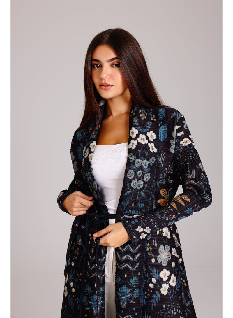 IKKXA Dark Floral Printed Open Belted Freesize Abaya ABY1193 Multicolor - Image 2