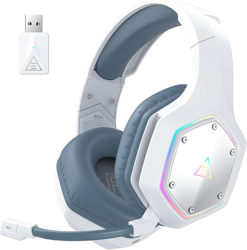 إكسا سماعة رأس EKSA E1000WT اللاسلكية للألعاب، سماعات رأس USB 2.4GHz للألعاب مع ميكروفون للكمبيوتر، PS5، PS4، Nintendo Switch، سماعة رأس بصوت محيطي 7.1، إضاءة RGB، تصميم مريح كهدية عيد ميلاد - Image 1