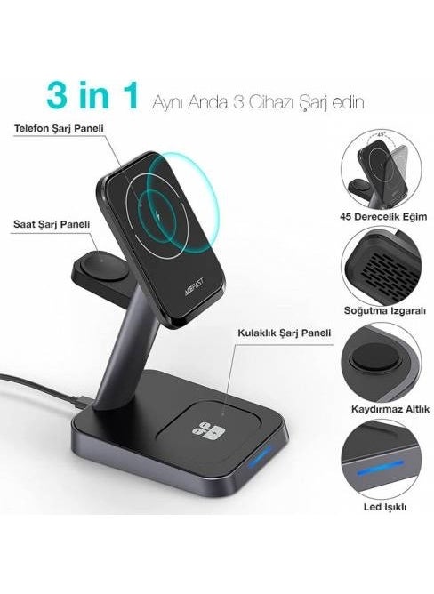 Coofbe - 3in1 15W Magnetic Magsafe Wireless Charging Phone, Watch and Headphone Charging Stand - Image 1