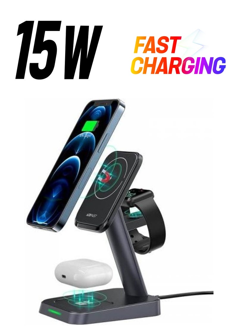 Coofbe - 3in1 15W Magnetic Magsafe Wireless Charging Phone, Watch and Headphone Charging Stand - Image 1