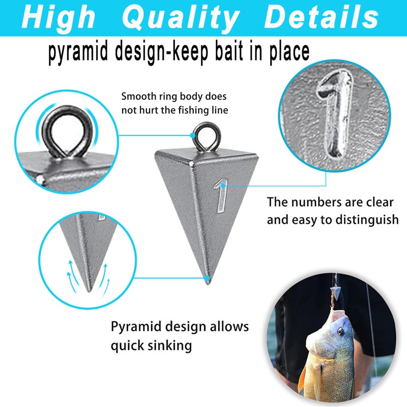 MLYLM Pyramid Sinkers for Surf & Saltwater Fishing Weights - Durable Lead Fishing Sinkers, 1oz,2oz,3oz,4oz,5oz,6oz,8oz, Assortment Packs. - Image 2