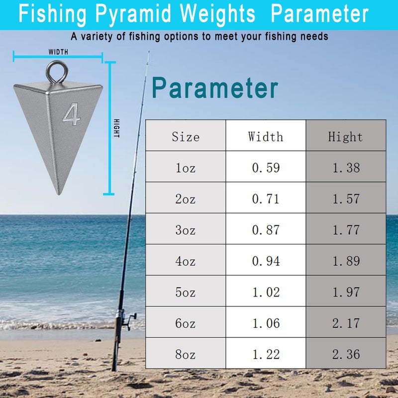 MLYLM Pyramid Sinkers for Surf & Saltwater Fishing Weights - Durable Lead Fishing Sinkers, 1oz,2oz,3oz,4oz,5oz,6oz,8oz, Assortment Packs. - Image 4
