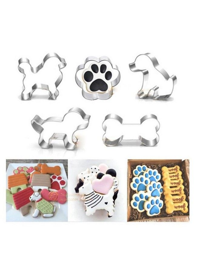 EORTA Puppy Dog Paw And Bone Shaped Cookie Cutter Stainless Steel Biscuit/Fondant Molds Homemade Baking Tools By Eorta For Kids Party Dishwasher Safe Set Of 5 - Image 2