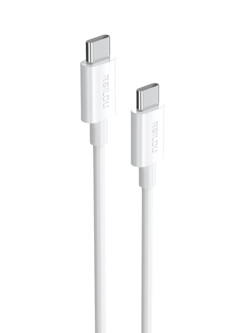 R2020-001 USB-C to USB-C Cable, 60W, High Durability and Flexible, Fast charging and data cable, 1M, Transmission Copper Wires speed Rate 480Mbps, Tangle and Entanglement free, white
