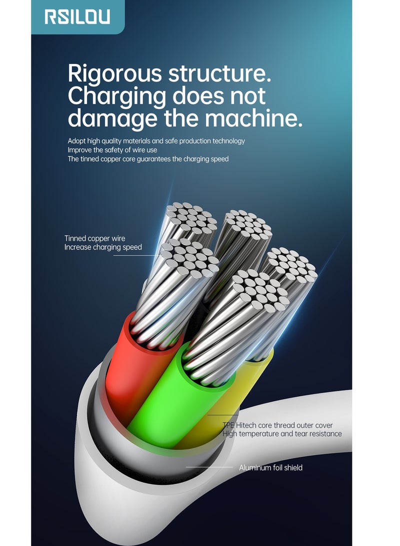 ارسيلو R2020-001 كابل تايب سي إلى تايب سي، 60 وات، متين ومرن، كابل شحن وبيانات سريع، 1 متر، معدل سرعة نقل الأسلاك النحاسية 480 ميجابايت في الثانية، خالٍ من التشابك ، أبيض - Image 4