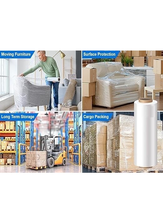 Amit Marketing - Amit Marketing Packing Cling Film I Multipurpose Compostable Transparent Wrap Roll I 70 Micron, 12 Inch (300 mm) I for Packaging & Safety Needs Gift Bakery Items Bouquet DIY Craft I 300 MTR - 4 Pcs - Image 1