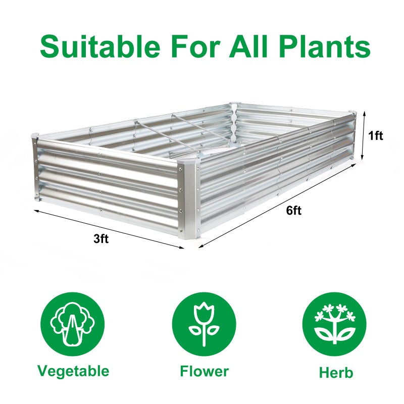 JERIA 6Ã—3Ã—1ft Raised Garden Bed with Support Rods,Galvanized Raised Garden Bed Kit Outdoor Metal Gardening Planter Box for Vegetable, Fruits, Flower - Image 2