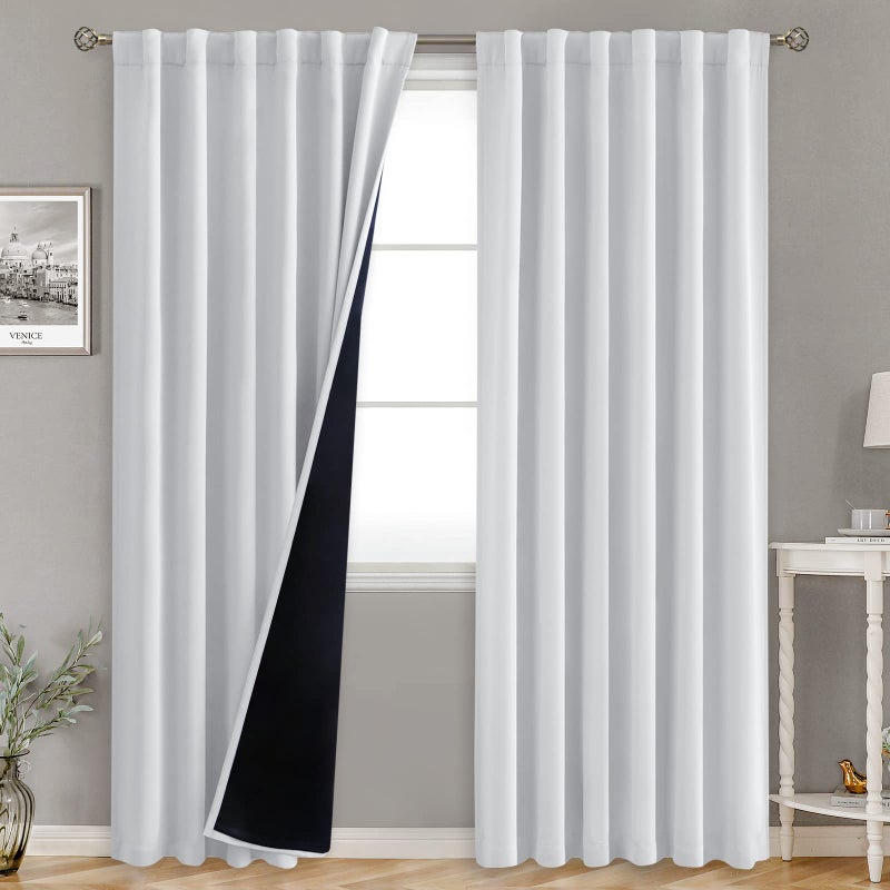 BGment Greyish White 100 Blackout Curtains 84 Inches Long with Noisereducing Liner Rod Pocket and Back Tab Double Layer Room Darkening Window Curtains for Bedroom 2 Panels Each 52 x 84 Inch