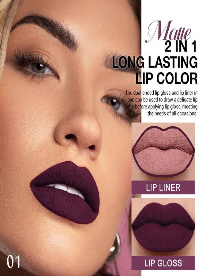 evpct 1Pcs Dark Purple Plum Matte Lip Liner and Liquid Lipstick Stain Makeup Set for women, Purple Long Lasting Smudge Proof Lipstick labiales matte mate larga duracion listip 24 hours originales,01# - Image 2