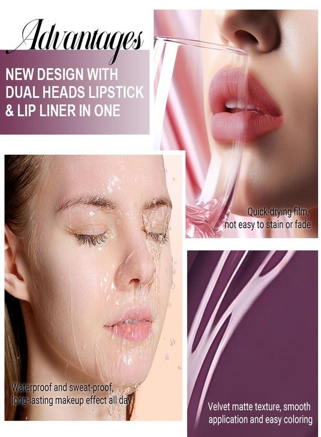 evpct 1Pcs Dark Purple Plum Matte Lip Liner and Liquid Lipstick Stain Makeup Set for women, Purple Long Lasting Smudge Proof Lipstick labiales matte mate larga duracion listip 24 hours originales,01# - Image 4