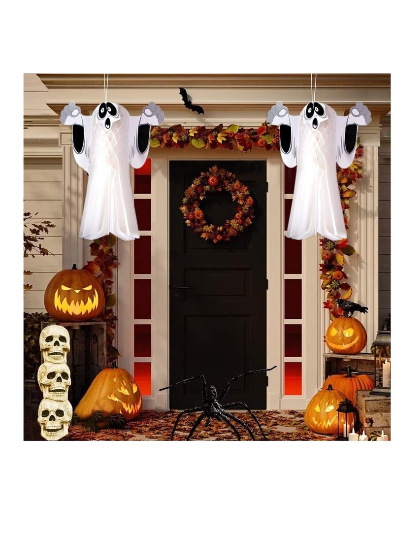 CityRiya-Long Halloween Ghost Hanging Decoration 2Pcs White Ghost Hanging Scary Halloween Hanging Decorations for Indoor Outdoor Yard Trees Window Door Patio Lawn Garden Party Decor (White)  - Image 1