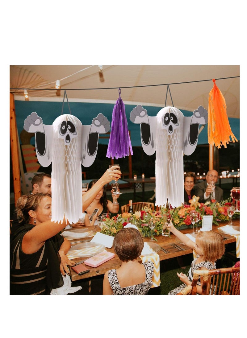 CityRiya-Long Halloween Ghost Hanging Decoration 2Pcs White Ghost Hanging Scary Halloween Hanging Decorations for Indoor Outdoor Yard Trees Window Door Patio Lawn Garden Party Decor (White)  - Image 4