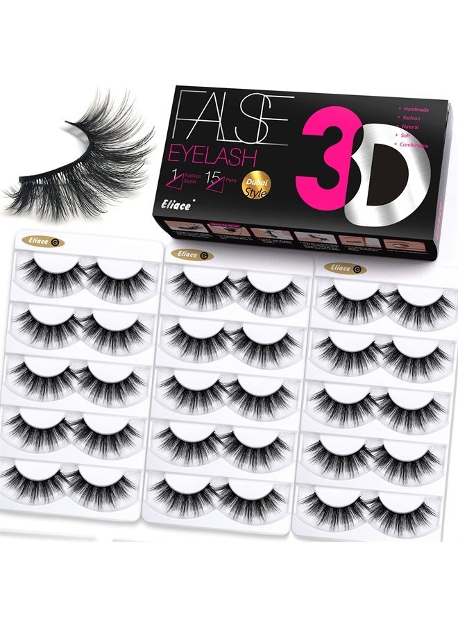 Eliace Lashes False Eyelashes Wispies Natural 3D Mink Eyelashes Faux Fluffy Volume Lashes Light & Cat Eye Lashes Pack & Professional Vegan Fake Eyelashes Soft Reusable Lashes 15 Pairs | Dubai - Image 1