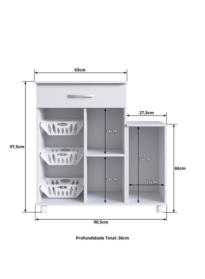 DANUBE HOME Ledian 2 Door Fruit Cabinet Sturdy Home Kitchen Organiser Modern Design Furniture For Dining Room Living Room Kitchen 90.50x36x97.50 cm White - Image 4