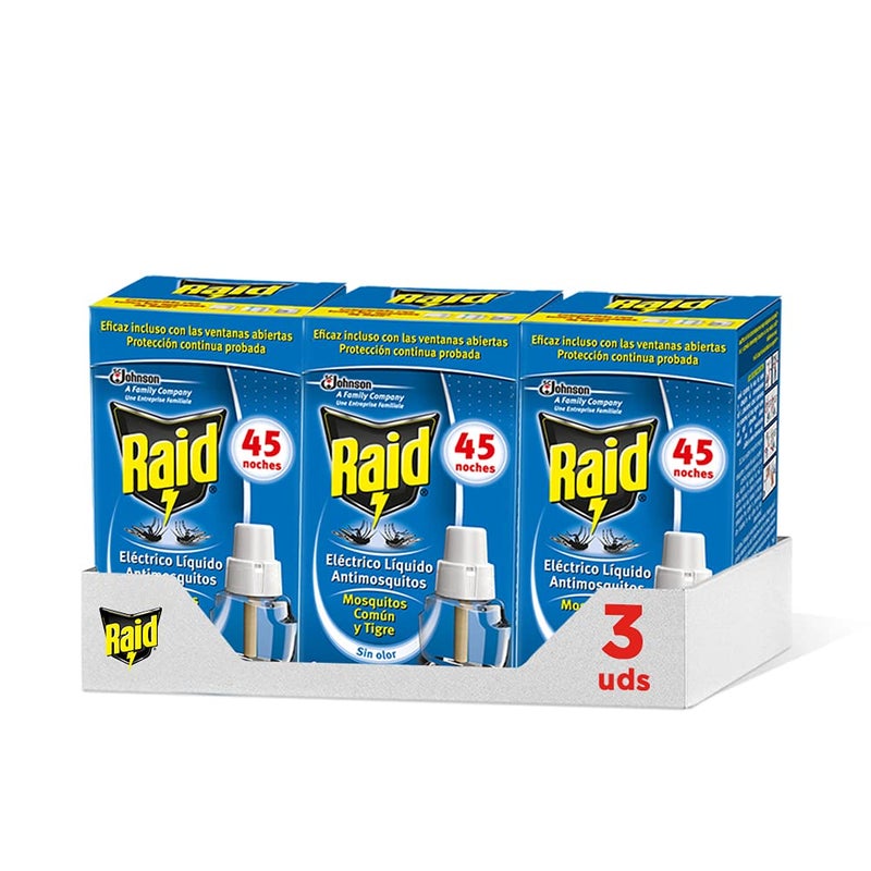 SC Johnson Raid - Replacement for electric diffuser anti common mosquitoes and tiger, 3 x 45 nights (Pack of 3 refills, 135 nights)) - Image 1