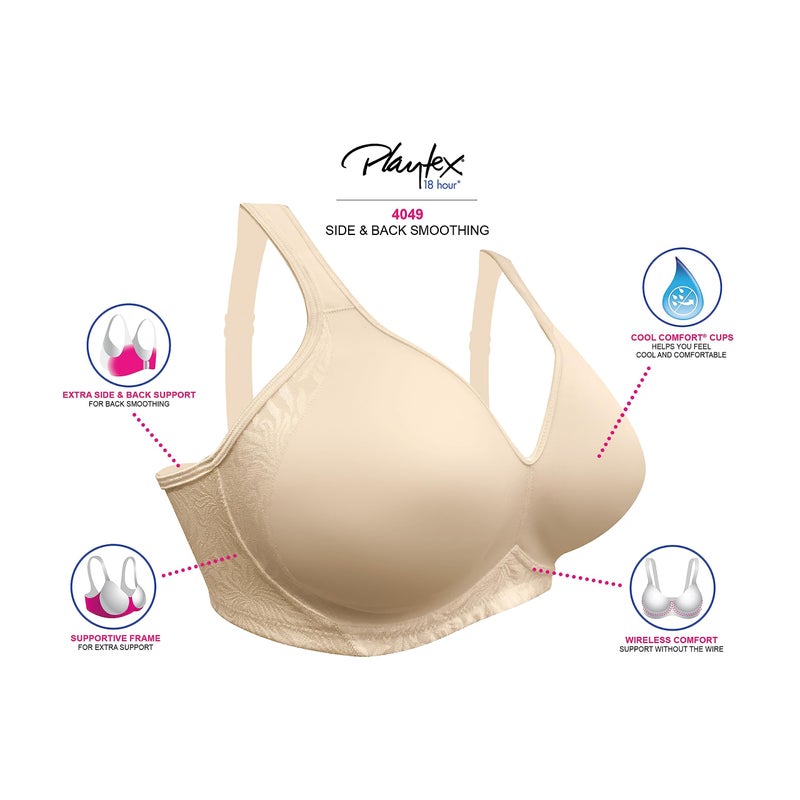 PLAYTEX Womens 18 Hour Side & Back Smoothing Wireless Bra, Cool Comfort Wire-free Single Or 2-pack Bras, White, 36D US - Image 5