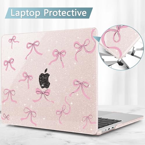 May Chen for 2026 MacBook Air 15 inch Case A3448 M5 A3241 M4 A3114 M3 A2941 M2 2025 2024 2022, Plastic Hard Shell for MacBook Air 15.3" with Retina Dispaly Fits Touch ID, Sakura Pink Glitter Bow - Image 5