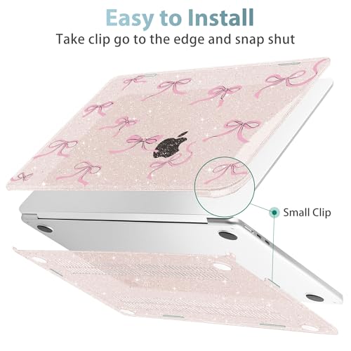 May Chen for 2026 MacBook Air 15 inch Case A3448 M5 A3241 M4 A3114 M3 A2941 M2 2025 2024 2022, Plastic Hard Shell for MacBook Air 15.3" with Retina Dispaly Fits Touch ID, Sakura Pink Glitter Bow - Image 4