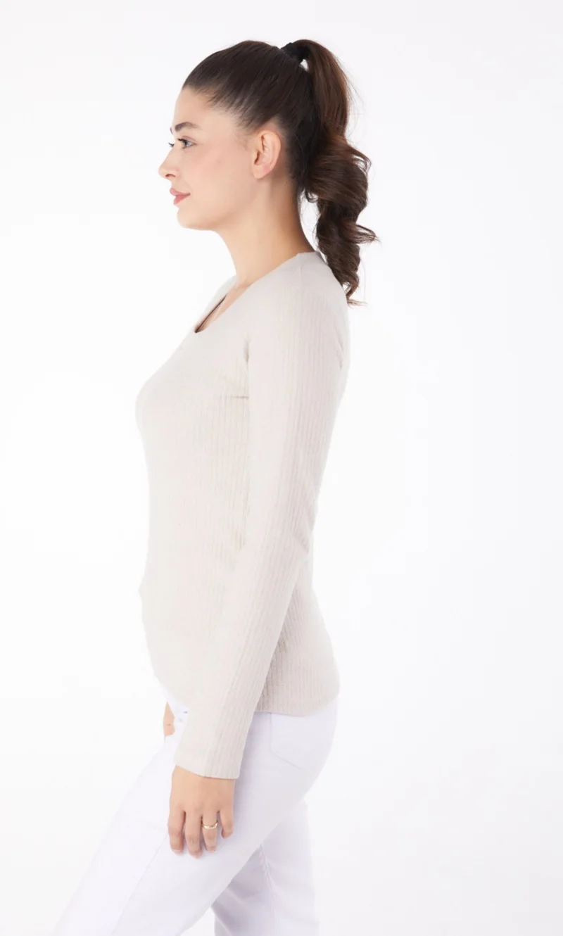Tofisa Plain V Neck Women's Beige Square Neck Bodysuit - 26214