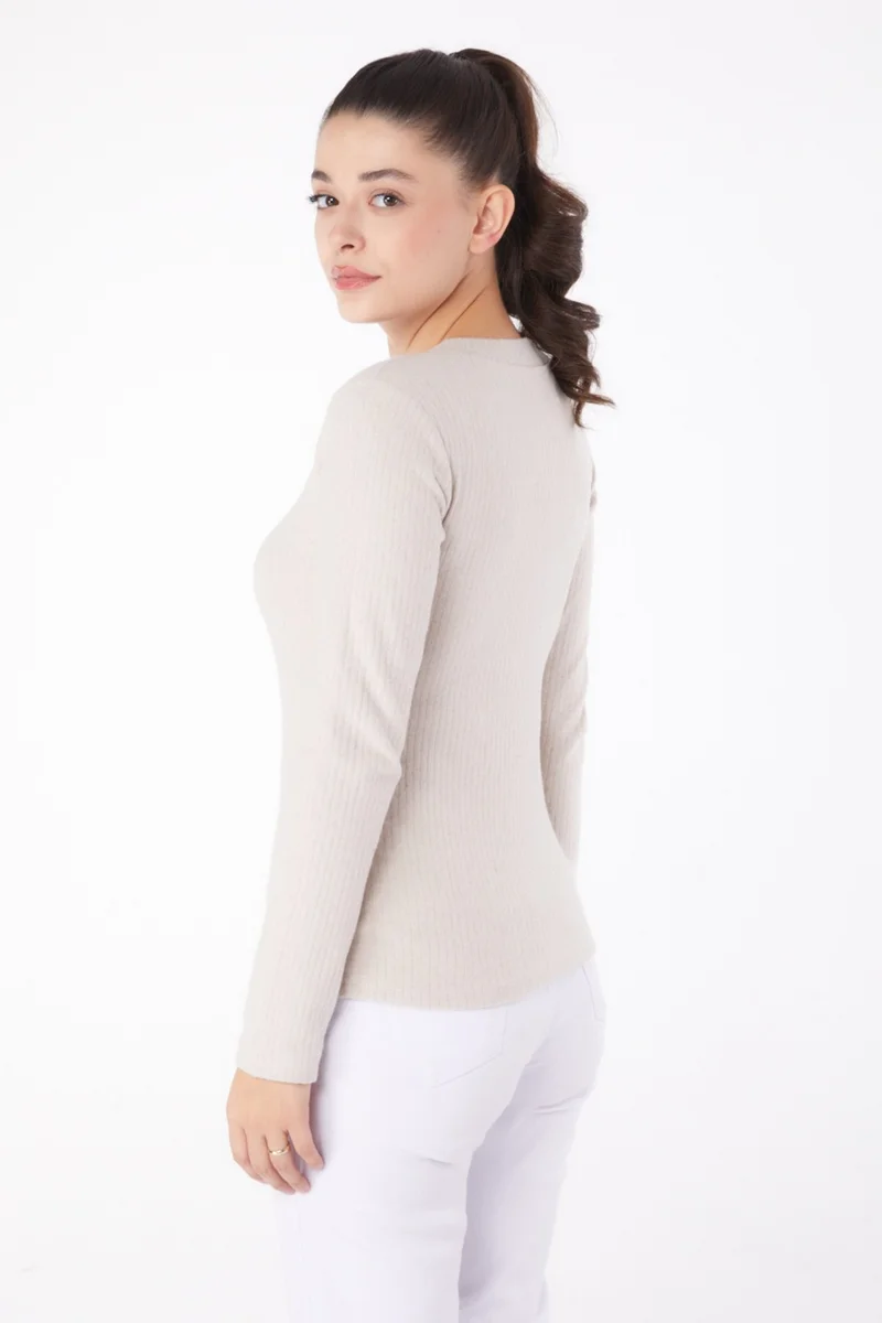 Tofisa Plain V Neck Women's Beige Square Neck Bodysuit - 26214