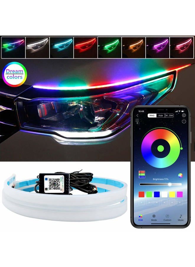 LEDCARE Car Headlight LED Strips, 24 Inch Exterior Car LED Strip Lights with Dreamcolor Chasing, Flexible Waterproof LED Daytime Running Light Strip, Wireless APP Controlled DRL, 2-Pack - Image 1