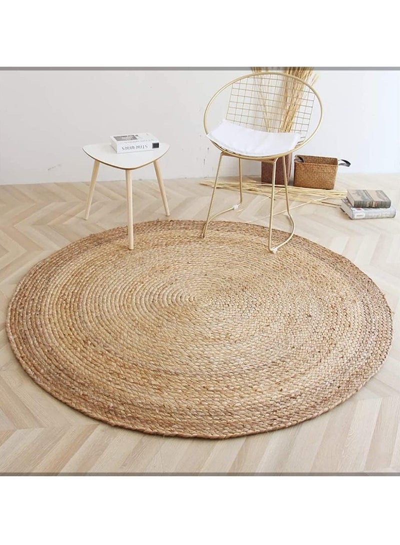 HOME TASTE TOMSUN Handwoven Natural Jute Braided Round Rug - 150 cm | Eco-Friendly Reversible Area Rug for Living Room, Kitchen, and Home Décor | Natural Fiber Carpet Floor Mat  - Image 1