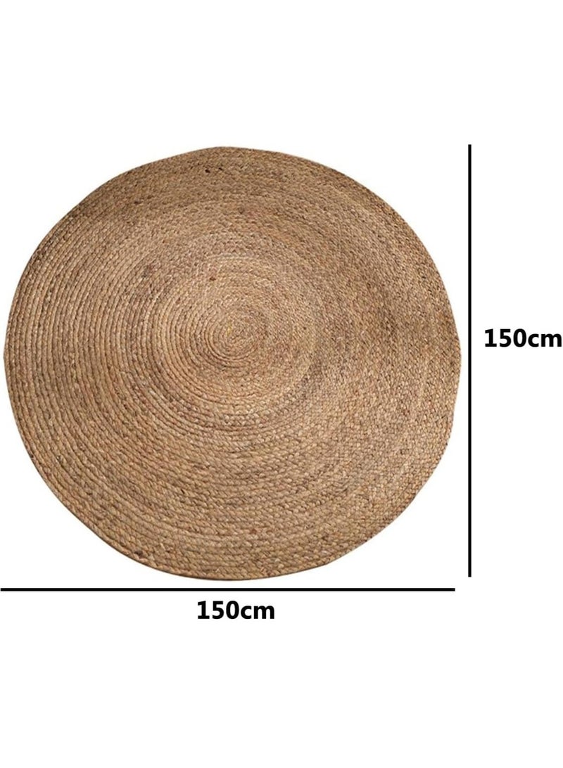 HOME TASTE TOMSUN Handwoven Natural Jute Braided Round Rug - 150 cm | Eco-Friendly Reversible Area Rug for Living Room, Kitchen, and Home Décor | Natural Fiber Carpet Floor Mat  - Image 2