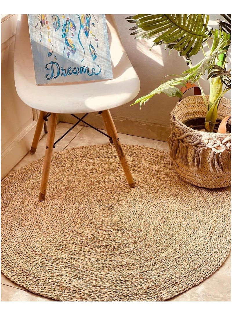 HOME TASTE TOMSUN Handwoven Natural Jute Braided Round Rug - 150 cm | Eco-Friendly Reversible Area Rug for Living Room, Kitchen, and Home Décor | Natural Fiber Carpet Floor Mat  - Image 3
