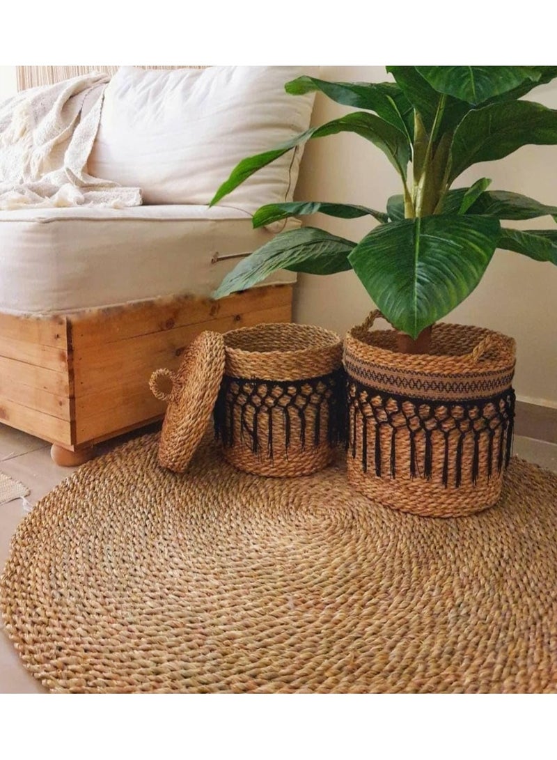 HOME TASTE TOMSUN Handwoven Natural Jute Braided Round Rug - 150 cm | Eco-Friendly Reversible Area Rug for Living Room, Kitchen, and Home Décor | Natural Fiber Carpet Floor Mat  - Image 4