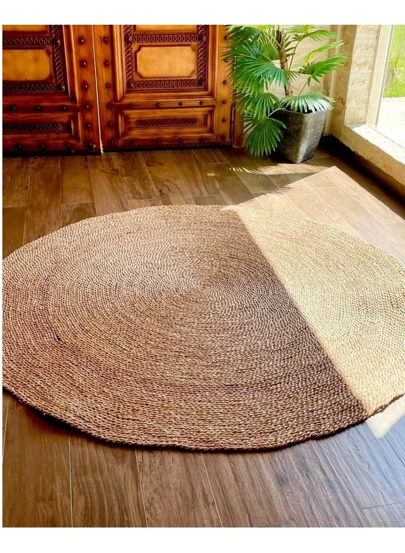 HOME TASTE TOMSUN Handwoven Natural Jute Braided Round Rug - 150 cm | Eco-Friendly Reversible Area Rug for Living Room, Kitchen, and Home Décor | Natural Fiber Carpet Floor Mat  - Image 5