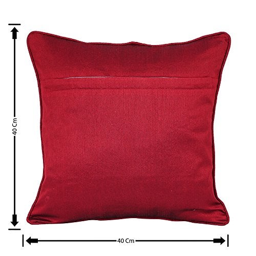 Urvaan Striped Quilted Silk Cushion Covers, 16x16 Inch, Maroon Brown, Set of 5 - Image 2