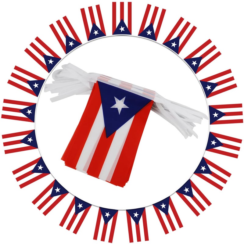 WJQMF Puerto Rico String Flag Pennant Banner - 38 Flags, 42 Feet Small Mini Puerto Rican Flags Bunting Banner for Country Decoration, School, Party, Sports Events - Image 2