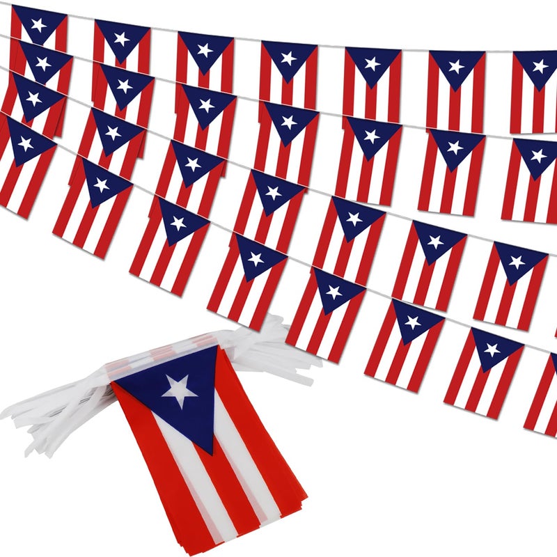 WJQMF Puerto Rico String Flag Pennant Banner - 38 Flags, 42 Feet Small Mini Puerto Rican Flags Bunting Banner for Country Decoration, School, Party, Sports Events - Image 1