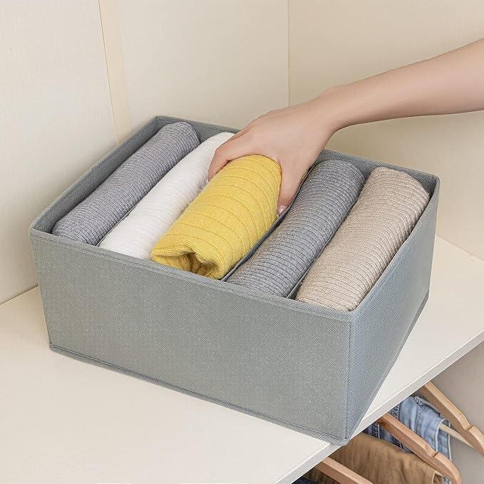 RENVA Wardrobe Clothes Organizers | Foldable Non-Woven Closet Drawer Organizer for Shirts, Jeans, T-Shirts, Sarees, Pants, Sweaters | Storage Box for Almirah - 15.5 X 10.3 7.5 In (1 Pc, Grey) - Image 1