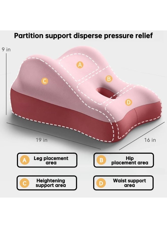 والالا وسادة 3 في 1 لرفع الساقين ودعم أسفل الظهر - وسادة نوم تقويمية للسرير والأريكة والسفر | وسادة جسم محمولة للتخييم وما بعد الجراحة وتخفيف آلام الظهر (إسفنج ميموري فوم، وردي) - Image 4