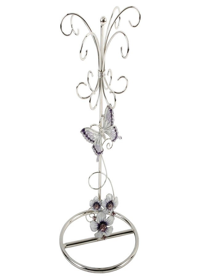 Oaktree Gifts Glass Jewellery Stand Purple Butterfly Flowers and Diamantes