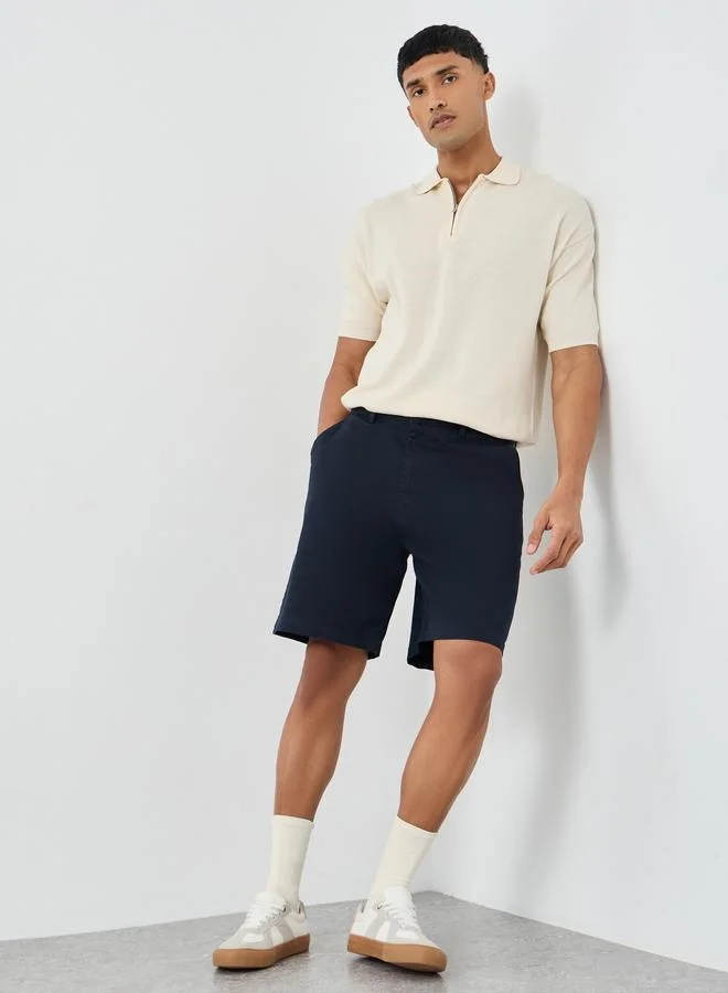 ستايلي Styli Men Navy Blue Regular Twill Chino Shorts